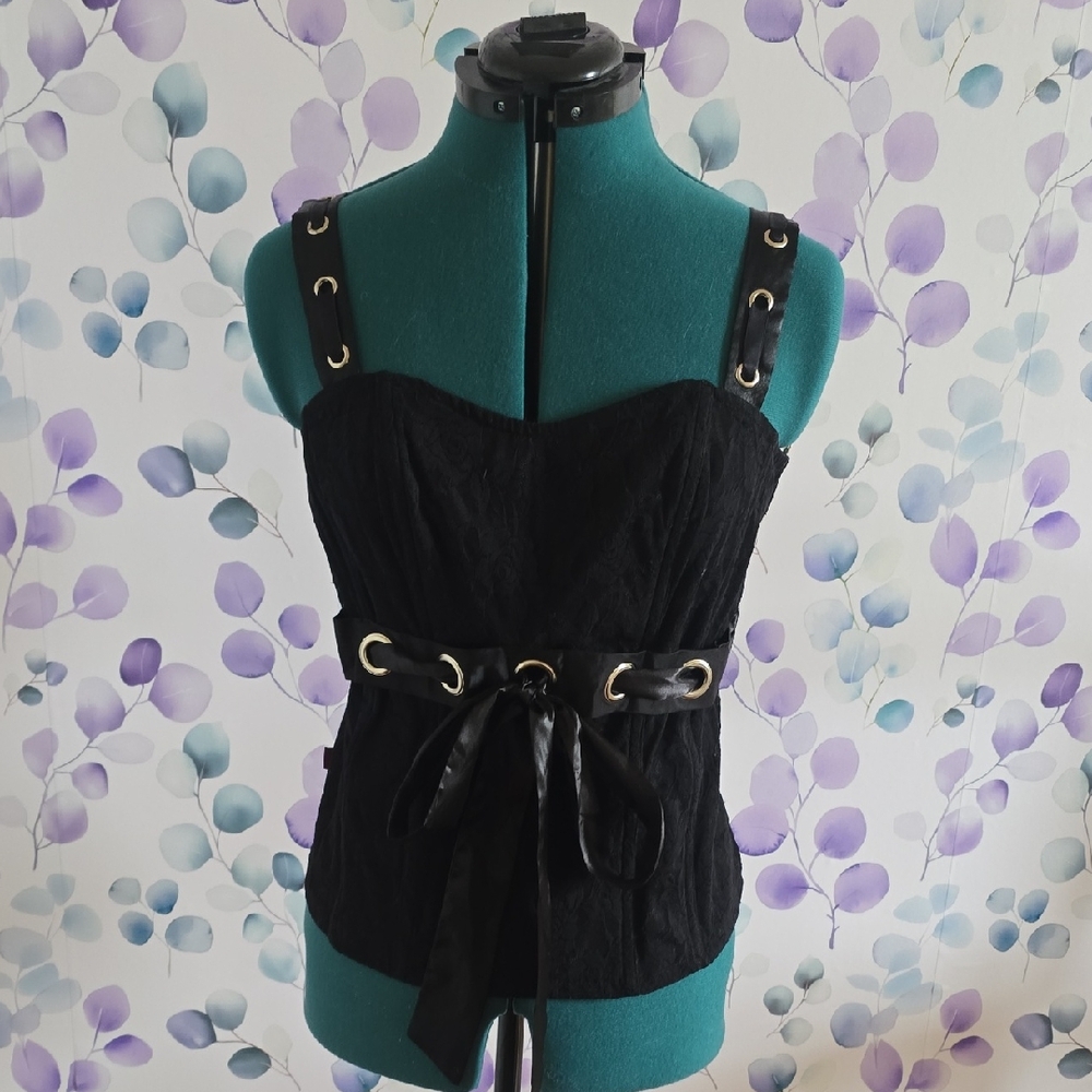 Vintage 2000s Tripp NYC Black Lace Corset with Side Zipper
